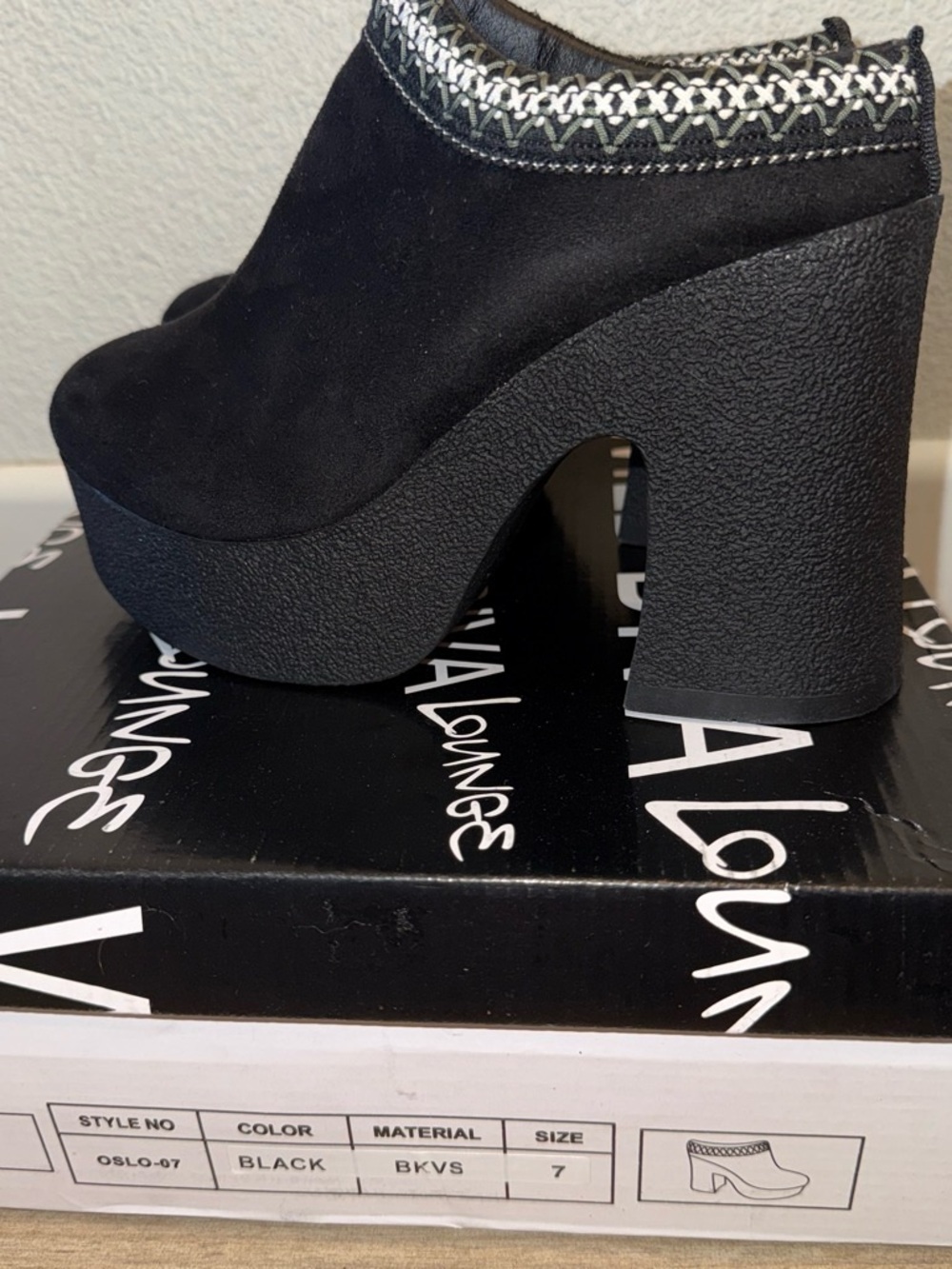 Wild Diva Black Chunky Platform Mule with Woven Trim
